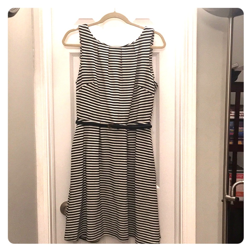 Black and white striped knit dress